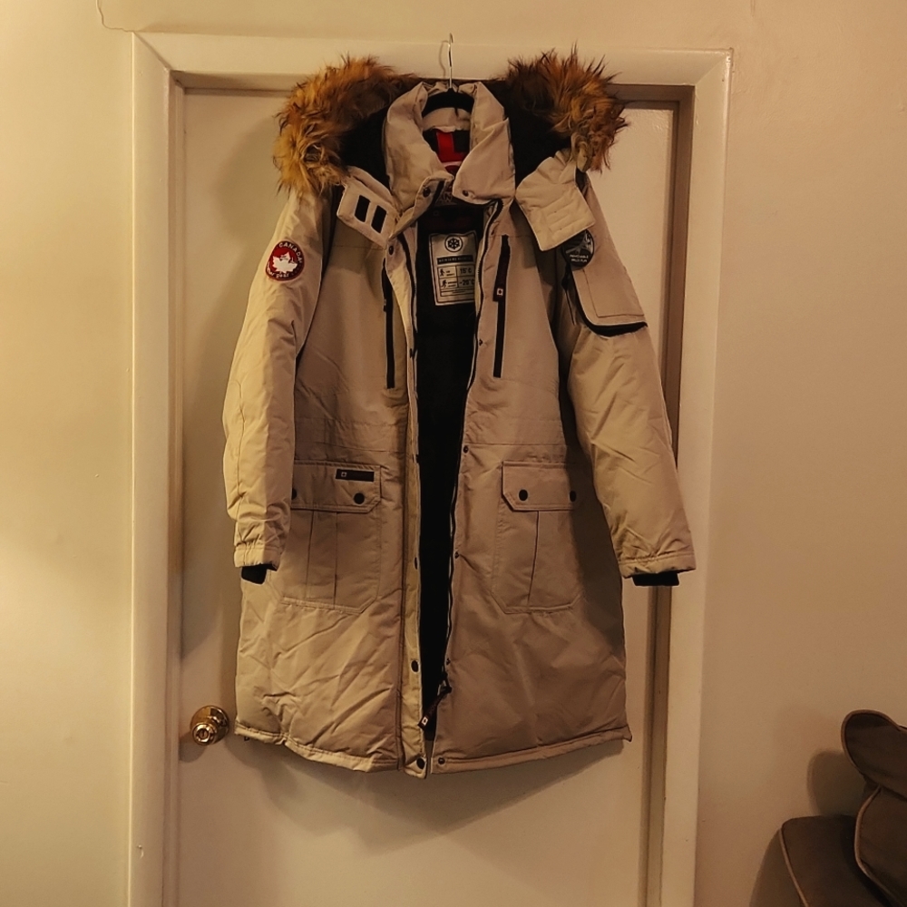 Women's Beige Ski & Snow Jacket with Fur Hood